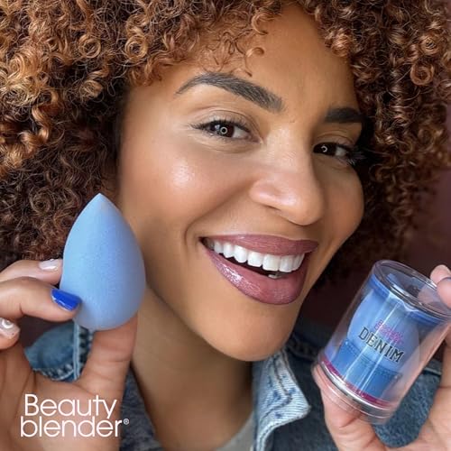 Beautyblender Denim Makeup Sponge, Streak-Free Finish, Vegan | Super-soft blending foam for foundations, powders & creams, reusable & washable, vegan & cruelty-free, made in USA - color: Denim (Limited-Edition)