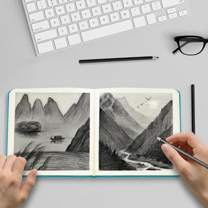5x5 Pocket Sketch Book,80gsm Hardcover Art Sketchbook for Drawing Journal | PU Cover,Blank Paper,96Sheets/192Pages,Lay-Flat,Portable Travel Creation Paint Diary Memo Planner,Dry Media.Lake Blue - color: PU Cover-5x5in-Lake Blue