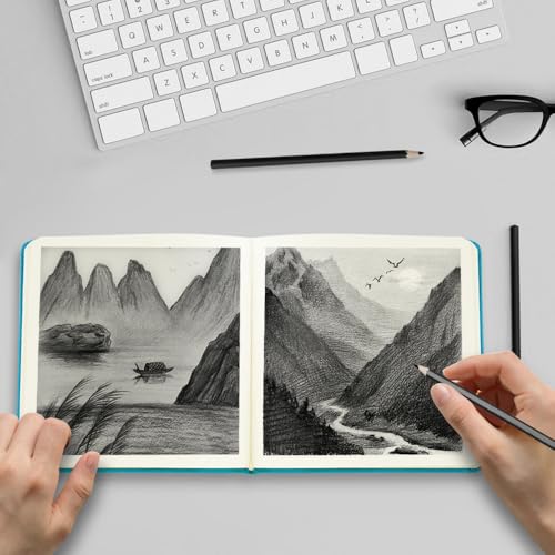 5x5 Pocket Sketch Book,80gsm Hardcover Art Sketchbook for Drawing Journal - color: PU Cover-5x5in-Lake Blue