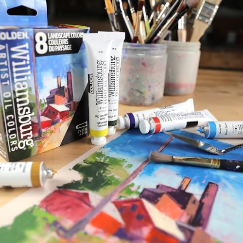 Williamsburg Artist Oil Colors, Landscape Colors Set, 8 Colors | An ideal outdoor palette including eight tubes of artist grade oil paints. 7 x 22 ml Tubes, 1 x 37 ml Tube.