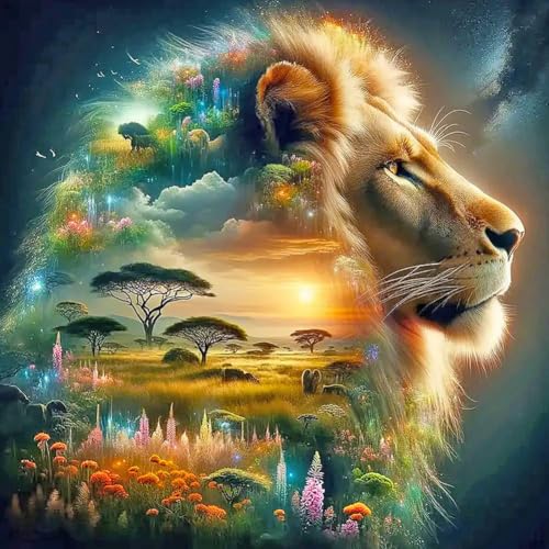 Anuver Lion Diamond Painting Kits for Adults, 5D DIY Diamond Art Kits for Beginners, Full Drill Diamond Painting Kits for Home Wall Decor, 12x12 Inch - color: Lion