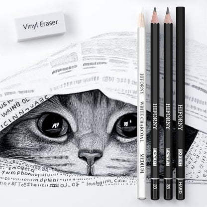 HIFORNY 28 PCS Sketching Drawing Pencil Set,Sketch Pencils Art Supplies with Graphite,Charcoal,Blending Tools,Accessories,Drawing Kit for Adults Artists in Canvas Roll Up Case