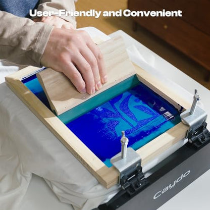 Caydo 59 Pieces All-in-One Screen Printing Kit with Screen Printer, 50W Exposure Screen Printing Light, Photo Emulsion Kit, Screen Printing Frames, Instructions