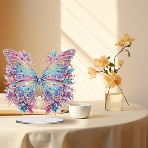 ACSAUMMY 5D Diamond Art Kits for Adults, Diamond Art Painting Desktop DIY Diamond Art Tabletop Pink Butterfly Diamond Arts and Crafts for Kids Adults Stand Up Gem Painting Kit for Decoration - color: White Cat