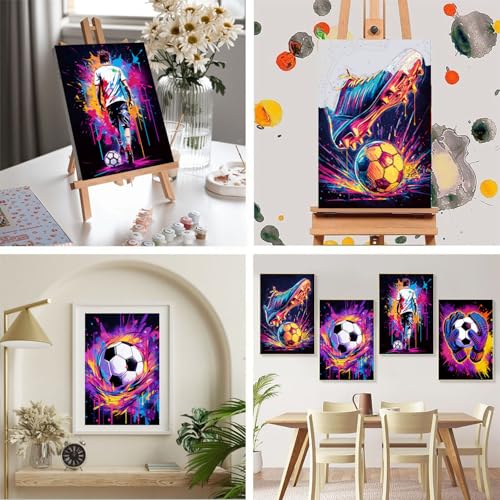 4 Pack Football Paint by Numbers for Adults with Framed Canvas 8x12 inch - color: BKH2374+BKH2375+BKH2376+BKH2377-US