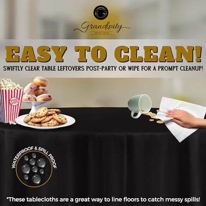 Grandipity Plastic Table Cloth Disposable 12 Pack 84" Round Black | Plastic table covers, durable disposable tablecloths, fade and tear-resistent table cover for party, event - color: Black, size: 84in. Round