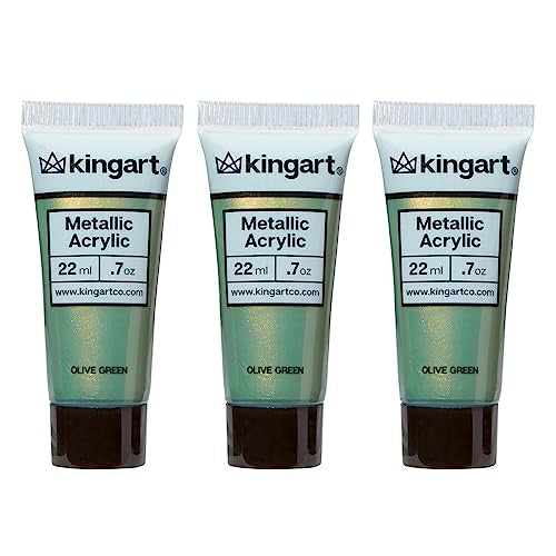 KINGART PRO Artist Quality METALLIC OLIVE GREEN Acrylic Paint, 22ml (0.74oz) Tubes, 3 Pack - Set (66ml Total), Metallic Olive Green