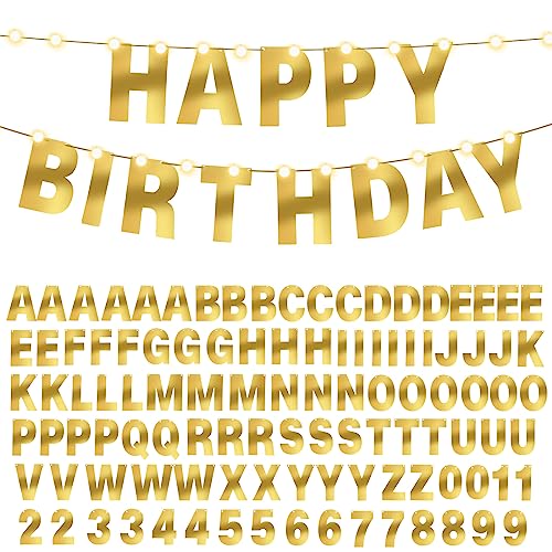 TaoBary 112 Pcs DIY Banner Letters Kit with Numbers,Bright Gold | 107 Glitter Letters Numbers with Rope and Needle, Reusable for Birthday, Halloween, Christmas, Wedding, Valentine Decor - color: Bright Gold
