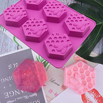 Sakolla 2 Pack Honeycomb Silicone Soap Molds, 6 Cavity Hexagon Bee Silicone Molds for Soap, Lotion Bars, Wax Melts, Beeswax (Purple) - color: Honeycomb/Purple