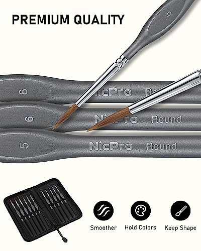 Nicpro Kolinsky Sable Miniature Paint Brushes, 11PCS Fine Detail Brush Set | Small Fine Detail Paint Brush Set for Acrylic Watercolor, Models - Thin Artist Kit with Nylon Holder - size: 11 PCS (black)