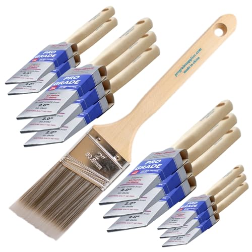 Pro Grade Paint Brushes, 2 Inch Angle Paint Brush, Walls & Trim, 12 Pack | Sash, cut-in & detail work | Furniture, cabinets & doors | Interior & exterior | Latex, oil & stain | Medium stiff bristles - size: 2 inches