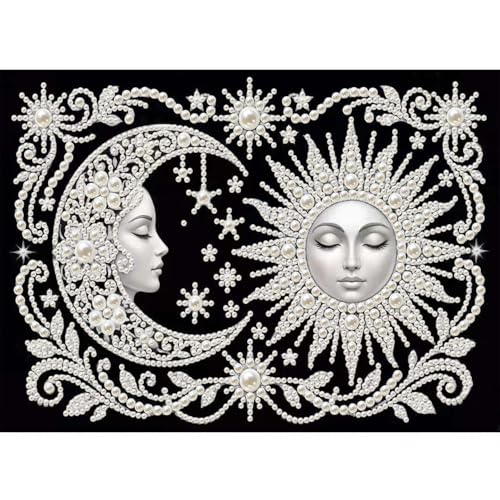 Pearl Diamond Art Kits for Adults Beginner,Sun Moon Arts kits for Adults | DIY Diamond Painting Kits for Adults,3D Paint by Numbers Diamond Dots Paintings Kits For Home Wall Decor 12 X 16Inch - color: DZ915