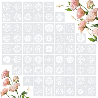 Amrules 65 Pcs Painting Stencils, Mandala Theme, 4 x 4 Inch | Plastic, Drawing Templates Set for Crafts, Reusable DIY Art Stencil, For Wood, Walls, Cards, Fabrics, Rocks, Home Decoration - style: Mandala