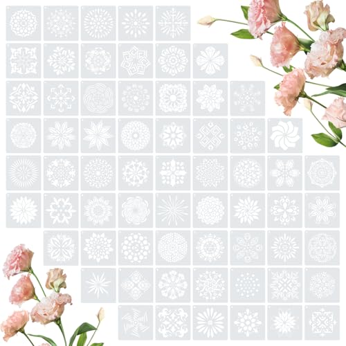 Amrules 65 Pcs Painting Stencils, Mandala Theme, 4 x 4 Inch | Plastic, Drawing Templates Set for Crafts, Reusable DIY Art Stencil, For Wood, Walls, Cards, Fabrics, Rocks, Home Decoration - style: Mandala