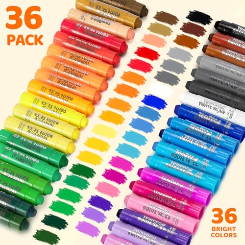 Tempera Paint Sticks, 36 Color Washable Solid Paint Sticks for Kids Toddler | Painting Art Supplies for Classroom School Students & Home, Non-Toxic, Quick Drying, Back to School Supplies Bulk