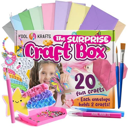 20 Arts & Crafts Kit for Girls – The Surprise Craft Box, All-Inclusive DIY Craft Set with 20 Fun Projects, Individually Packaged, Easy Step-by-Step Instructions, Creative Activity Gift for Kids