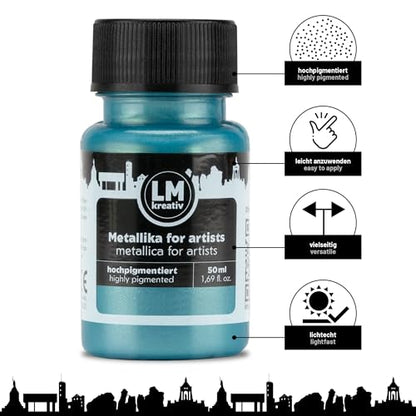 Metallic Acrylic Paint 1.69 fl oz - Turquoise - Premium Metallic Paint for Artists and Crafters. High Coverage, Lightfast & Durable. Ideal for Canvas, Wood, Ceramic & More - color: Turquoise