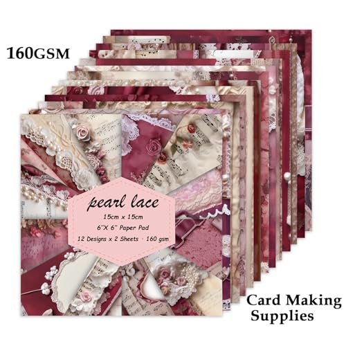 Scrapbook Paper, 24 Sheets 6"×6" 160gsm Single-Sided Patterned Cardstock - color: 24 sheets-pearl lace
