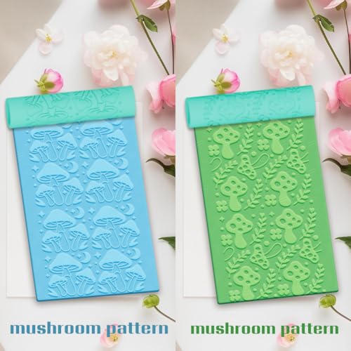 ACRNIGHEET 5 Pcs Polymer Clay Texture Roller, Mushroom Themed Embossing Rollers Pottery Stamp, Like Texture Sheets Work with Polymer Clay Cutters, Clays Jewelry Making Kit with Storage Box - color: Mushroon