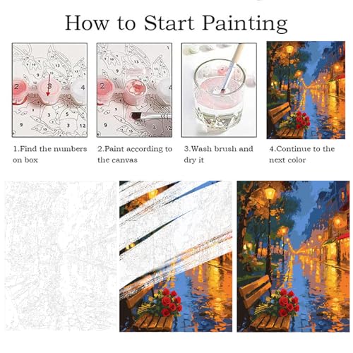 ZRIZQ Paint by Numbers Kit for Adults Beginner,Rose City Street,16x20 | Full set with wooden brushes,rolled canvas,rich paints.Calming activity.Beginner friendly.Just open and paint. - color: 16"X20"Rolled Canvas-Landscape 2