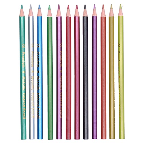 Zerodis 12Pcs Set, Metallic Fluorescent Professional Coloring Pencil Art Colored Pencils Sketch Graffiti Painting Supplies for Adults and Kids(Metal Color Pencils) - color: Metal Color Pencils