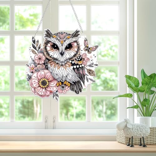 Bowetile Owl Diamond Art Hanging Kits for Adults, 5D Special Shape Diamond Painting Animals Kits, Animal Gem Art Suncatchers Painting Pendant Ornament for Home Garden Wall Decor - color: Parrot