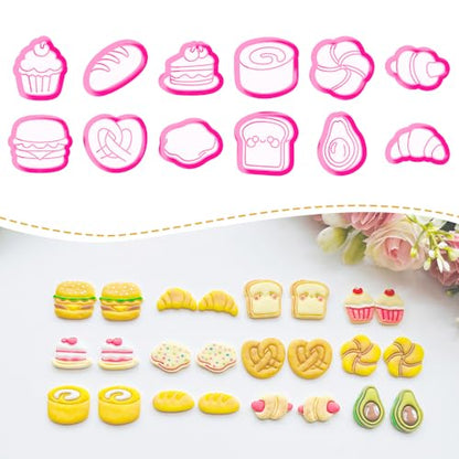 Xaekicr Bakery & Food Theme Polymer Clay Cutters Set - 12pcs Miniature Shapes Including Croissant, Burger, Avocado, Cupcake, Bread & Toast for DIY Earring Jewelry, Soft Clay Crafts & Scrapbooking - color: S color