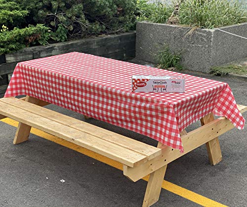 Neatiffy Disposable Plastic Tablecloth Roll | Indoor/Outdoor Table Cloth | Table Cover for Rectangle, Square, Round Tables | Picnic, Party, Banquet, Birthday, Wedding - 54 in x 108 ft - Red Checkered - color: Red Gingham