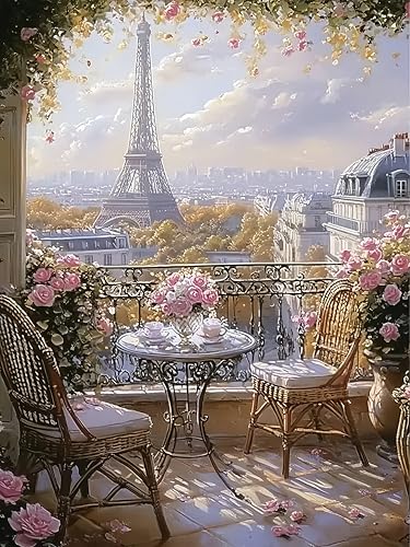 5DDIYART Paris Eiffel Tower Diamond Art Kits for Adults | 5D Diamond Painting for Adult Beginners, DIY Full Drill Round Gem Painting Art for Adults, Home Wall Decor 11.8x15.7 Inch - color: KM558-1