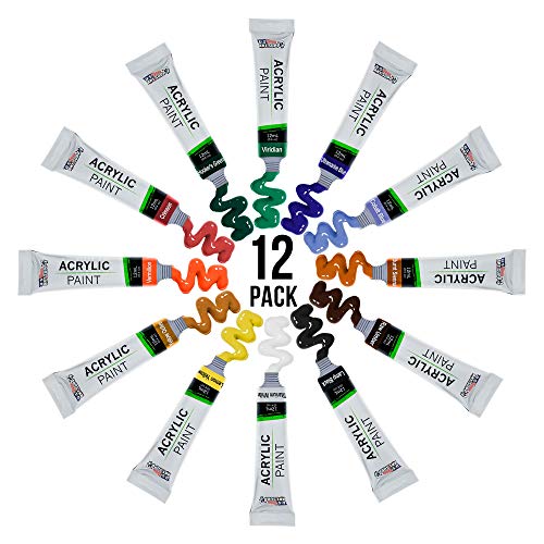 U.S. Art Supply Professional 12 Color Set of Acrylic Paint in 12ml Tubes - size: 12 Count (Pack of 1)