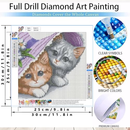 COHAYISY Cat Diamond Painting Kits for Adults-Animal Diamond Art Kits for Adults,5D Diamond Painting,DIY Full Drill Diamond Painting Cat Gem Art and Crafts 12x12 in - color: 26-75 Cat