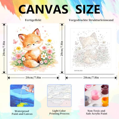 Fox Paint by Numbers Kit for Kids with Frame Wooden Easel, 8x8 inch - color: style-16
