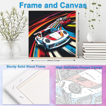 Artunion Framed Paint by Numbers Kit for Adults Beginners & Kids Ages 8-12,Racing Car Paint by Number with Frame,Car Lovers Paint by Numbers Kit on Canvas 10 * 10 Inch Without Easel - color: ZXT-341-F