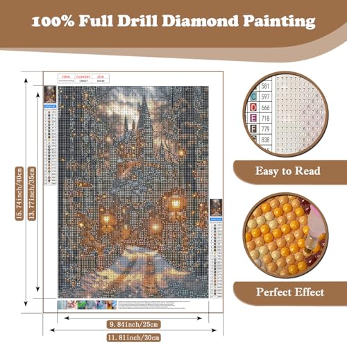 Christmas Night Castle Diamond Art Kits for Adults, 5D Diamond Painting Kit - color: CM057