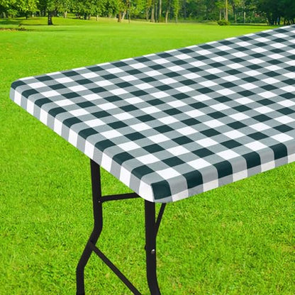 Smiry 4 Foot Picnic Table Cloth, Flannel Backed Fitted Vinyl tablecloths | Waterproof Elastic Rectangle Tablecloth ,Buffalo Plaid Table Covers for Dining, Camping (Hunter Green and White, 24" x 48") - color: Hunter Green and White, size: 48" x 24" (Rectan