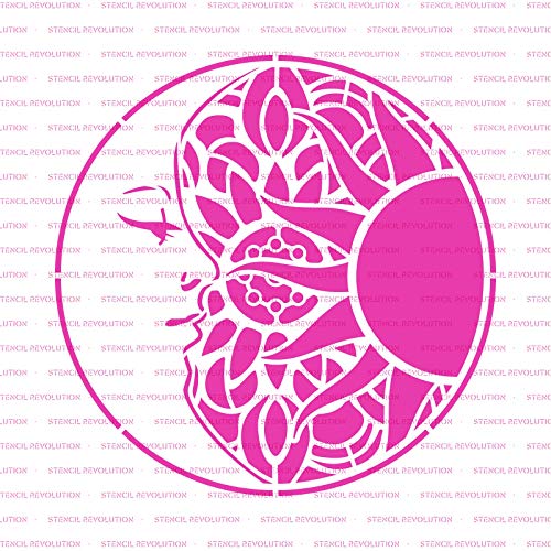 Mandala Sun and Moon Stencil - Sun & Moon Mandala Templates, Boho Stencils - size: 6"x6"