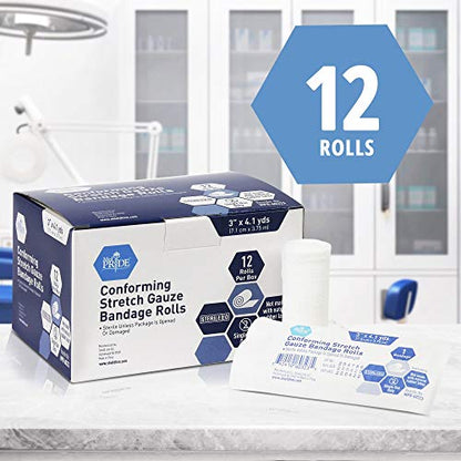MED PRIDE Sterile Stretch Gauze Bandage,Latex-Free,3 in x 4.1 yd,12-Pack - size: 3x147.6 Inch (Pack of 12)
