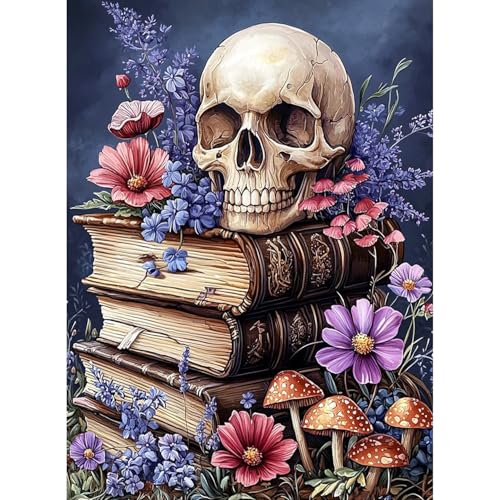 Square Diamond Art Kits for Adults Cute Diamond Painting Kit for Beginner | Skull Vintage Books 5D DIY Square Diamond Dots Full Drill Crafts for Gem Art Dot Art for Adults Home WallDecor 12x16 inch - color: DP02909, size: Square diamond painting
