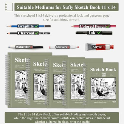 SuFly 11x14 Sketchbook, 100 Sheets Hardcover Sketch Book, 68lb/100gsm Artist Paper, Drawing Books for Teens & Art Gifts. - color: Green, size: 11-x-14-inch:1 Pack