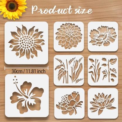 8 Pcs Large Flower Stencils for Painting, 11.81 X 11.81 Inch Flower Stencils for Crafts Reusable, Wood and Wall Stencils for Painting Large Pattern, DIY Templates Holiday Wall Paper (C) - style: C