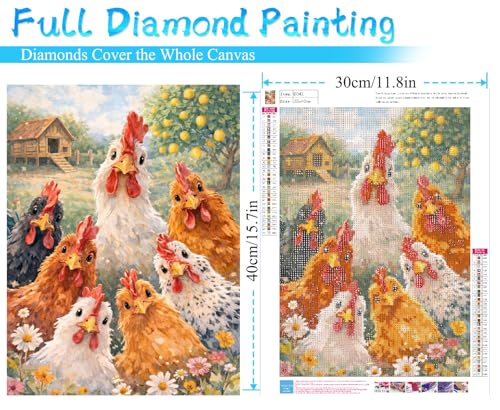 MRMIOOM Farm Chicken Diamond Art Kits for Adults - Funny Animals 5D Diamond Painting for Adults, Full Drill Diamond Dot Gem Art Kit for Adult Wall Home Decor Arts Craft 12x16 inch - color: D042-US