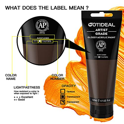 GOTIDEAL Acrylic Paint Burnt Umber Tubes(120ml, 4.1 oz) Brown Paint | Non Toxic, Non Fading, Rich Pigments,for Painters, Adults & Kids,Ideal for Canvas Wood Clay Fabric Ceramic Craft Supplies - color: Burnt Umber, style: Regular