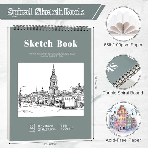 4 Pack Sketch Books 8.5 × 11 in, Top Spiral, 100gsm, Light Cyan - color: Light Cyan, size: 8.5 × 11Inch（4 Pack）