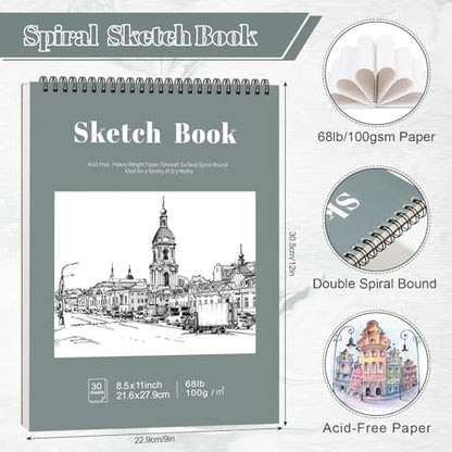 4 Pack Sketch Books 8.5 × 11 in, Top Spiral, 100gsm, Light Cyan - color: Light Cyan, size: 8.5 × 11Inch（4 Pack）