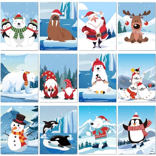 Sherr 12 Pcs Pre Drawn Canvas for Adults,Winter Xmas,8 x 10 Inch - size: 8 x 10 Inch, style: Winter Xmas