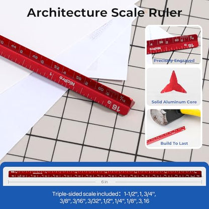 Nicpro 30PCS Professional Drafting Tools & Geometry Set with Case, Architect Protractor Set, Metal Mechanical Pencils, Pen, Scale Ruler Metal Ruler, 5 Drawing Templates for Interior Design House Plan - size: 30 PCS