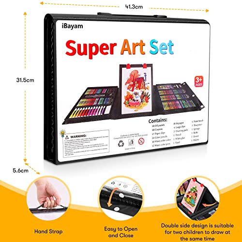 iBayam Art Kit, 251-Pack Art Supplies Drawing Kits, Arts & Crafts Gifts Box | Kids Teen Girls Boys, Travel Carrying Case & Trifold Easel, Scratch Paper, Sketch Pad, Coloring Book, Crayons, Pencils - color: Black