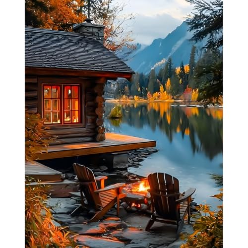 NXIKYO Autumn Landscape Paint by Number for Adults Beginners, Mountains Lake Adults Paint by Numbers Kits on Canvas, DIY Oil Painting Acrylic Paints for Home Wall Art Decor(16x20inch) - color: blue#YH023