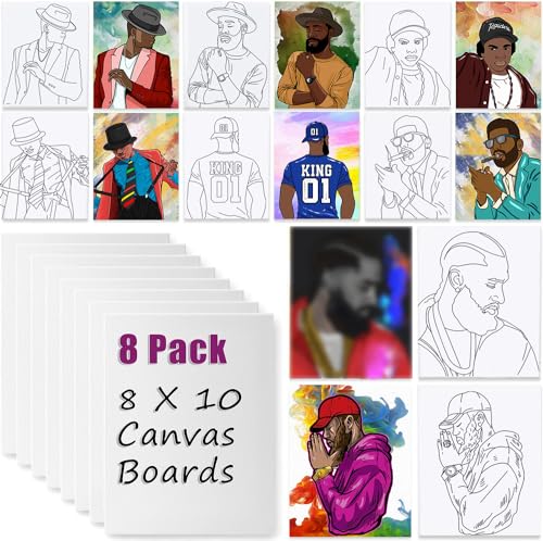 8 Pack Pre Drawn Canvas Boards for Painting for Adults, Sip and Paint Party Supplies Canvas Painting Set for Kid, Beginner Favor, Paint by numbers kit for adults(8x10) - color: gentleman