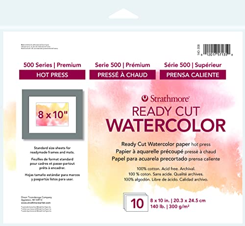 Strathmore Watercolor Paper Pack 8"X10"-10 Sheets -140308 - color: Ready Cut, Hot Press, size: 8x10